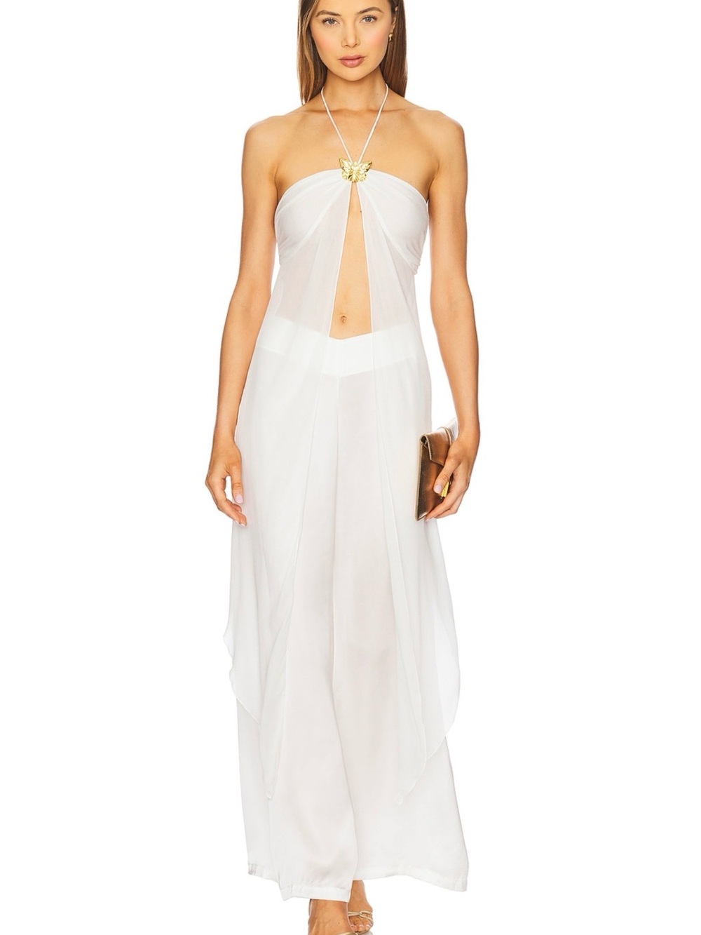 Cin Cin Halter Sheer Top with White Pants